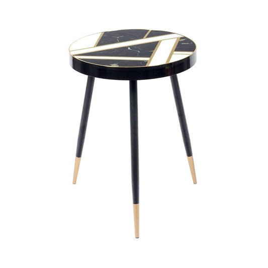 Black, white and gold marble design glass top end table